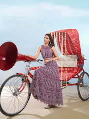 Ethnic Motifs Chikankari Embroidered Round Neck Cotton Top With Skirt Co-Ords