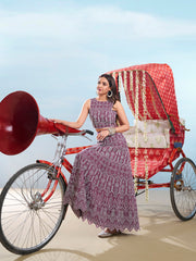 Ethnic Motifs Chikankari Embroidered Round Neck Cotton Top With Skirt Co-Ords