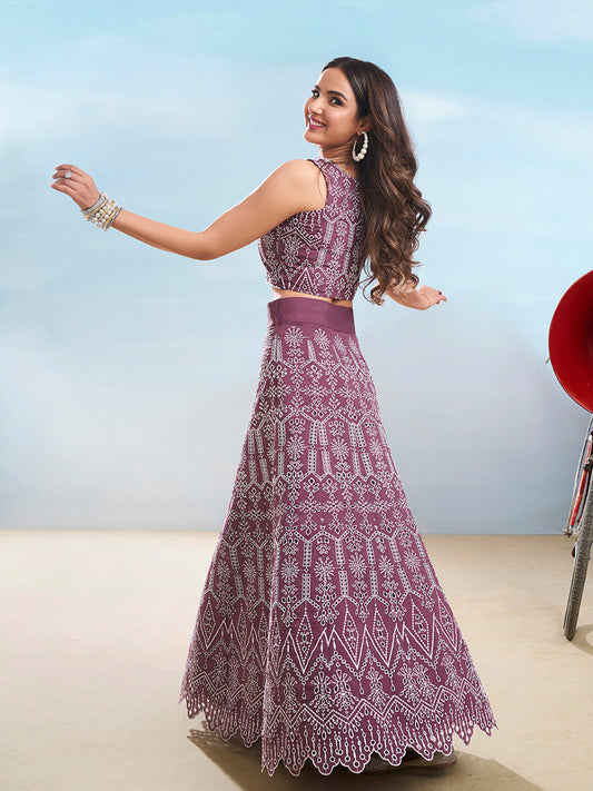 Ethnic Motifs Chikankari Embroidered Round Neck Cotton Top With Skirt Co-Ords