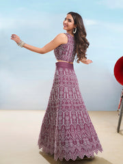 Ethnic Motifs Chikankari Embroidered Round Neck Cotton Top With Skirt Co-Ords