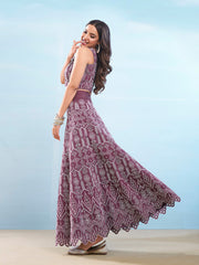 Ethnic Motifs Chikankari Embroidered Round Neck Cotton Top With Skirt Co-Ords