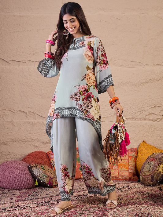 Printed Keyhole Neck Tunic With Palazzo