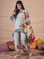 Printed Keyhole Neck Tunic With Palazzo