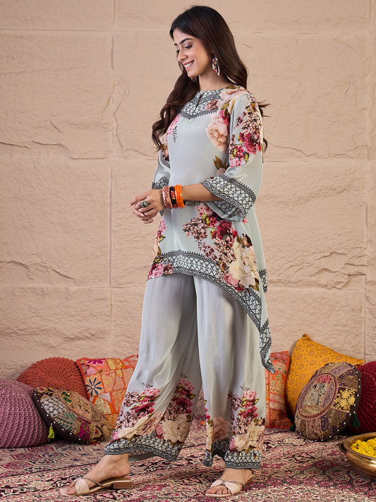 Printed Keyhole Neck Tunic With Palazzo
