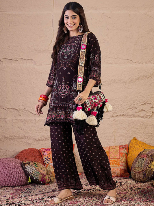 Printed Round Neck Tunic With Palazzo
