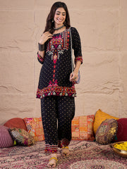 Ethnic Motifs Printed Round Neck Pure Silk Tunic With Palazzo