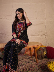 Ethnic Motifs Printed Round Neck Pure Silk Tunic With Palazzo