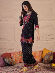 Ethnic Motifs Printed Round Neck Pure Silk Tunic With Palazzo
