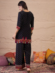 Ethnic Motifs Printed Round Neck Pure Silk Tunic With Palazzo
