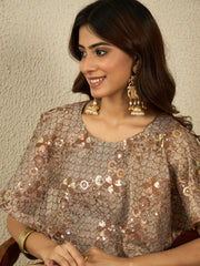 Floral Thread Work Top With Skirt Co-Ords