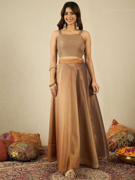 Floral Thread Work Top With Skirt Co-Ords