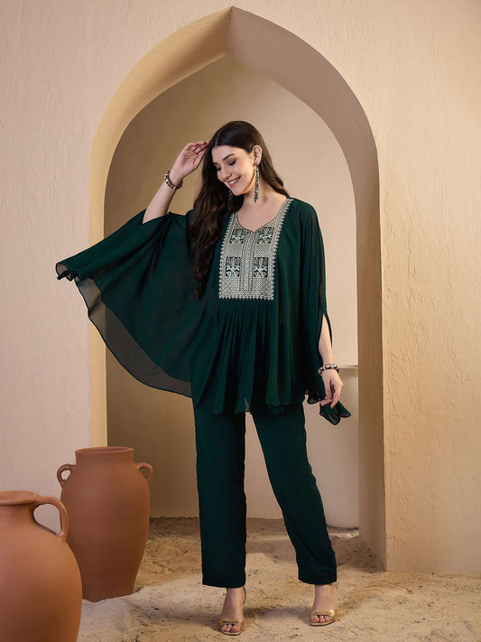 Embroidered Shoulder Straps Top & Trousers Co-Ords