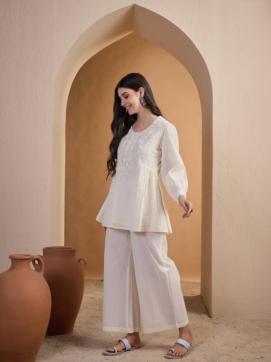 Embroidered Round Neck Top & Palazzos Co-Ords