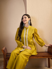 Embroidered Mandarin Collar Top & Palazzos Co-Ords