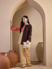 Women Colourblocked Gotta Detalied Top and Palazzo Co-Ords Set