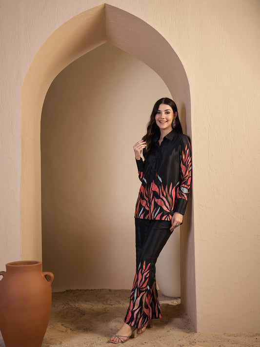 Printed Shirt Collar Neck Shirt With Trousers Co-Ords