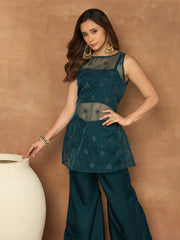 Floral Embroidered Top with Palazzos