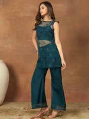 Floral Embroidered Top with Palazzos
