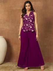 Women Floral Zari Woven Design Top With Palazzo