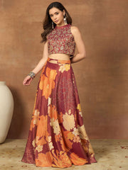 Floral Embroidered Top with Skirt