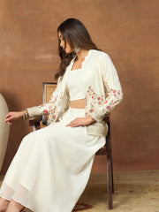 Women Floral Thread and Sequinned Embroidered Top with Palazzo