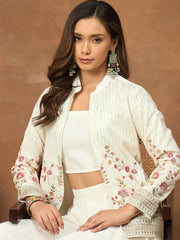 Women Floral Thread and Sequinned Embroidered Top with Palazzo