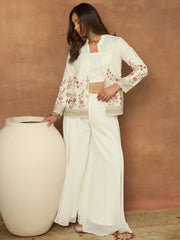 Women Floral Thread and Sequinned Embroidered Top with Palazzo