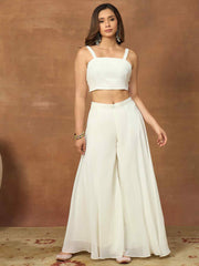 Women Floral Thread and Sequinned Embroidered Top with Palazzo