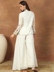 Women Floral Thread and Sequinned Embroidered Top with Palazzo