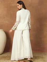 Women Floral Thread and Sequinned Embroidered Top with Palazzo