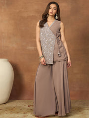 Grandeur & Majestic Artwork Embellished Top with Palazzos