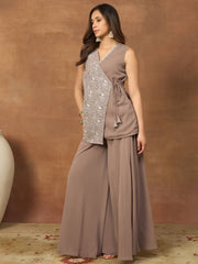Grandeur & Majestic Artwork Embellished Top with Palazzos