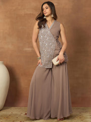 Grandeur & Majestic Artwork Embellished Top with Palazzos