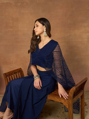 Women Striped Thread and Sequinned Embroidered Top with Skirt Co-Ords Set