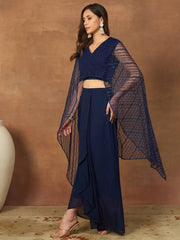 Women Striped Thread and Sequinned Embroidered Top with Skirt Co-Ords Set