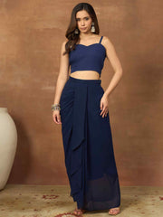Women Striped Thread and Sequinned Embroidered Top with Skirt Co-Ords Set