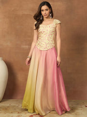 Romantic Florals Organza Top with Skirt