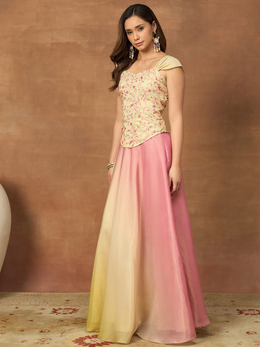Romantic Florals Organza Top with Skirt