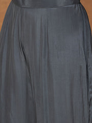 Round Neck Pure Silk Solid Top With Palazzos
