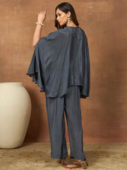 Round Neck Pure Silk Solid Top With Palazzos