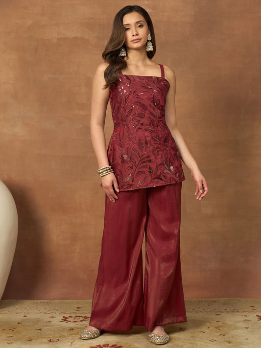 Women Floral Thread and Sequinned Embroidered Co-Ords Set