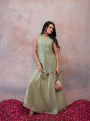 Organza Embroidered Top with Palazzos
