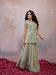 Organza Embroidered Top with Palazzos