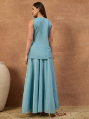 Women Floral Thread and Sequinned Embroidered Top with Skirt