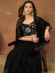 Romantic Florals Embroidered Top with Palazzos & Jacket