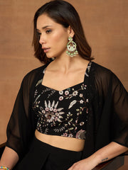 Romantic Florals Embroidered Top with Palazzos & Jacket