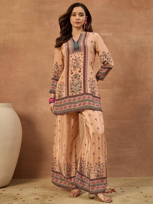Indie Florals Silk Printed Top with Palazzos