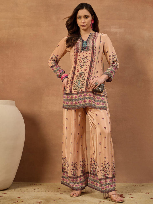 Indie Florals Silk Printed Top with Palazzos