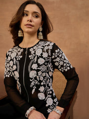 White Romance Embroidered Top With Palazzos & Jacket