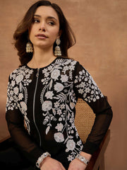 White Romance Embroidered Top With Palazzos & Jacket